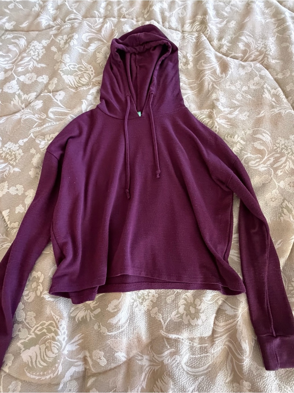 Plum Purple Pullover Hoodie with Green Tag